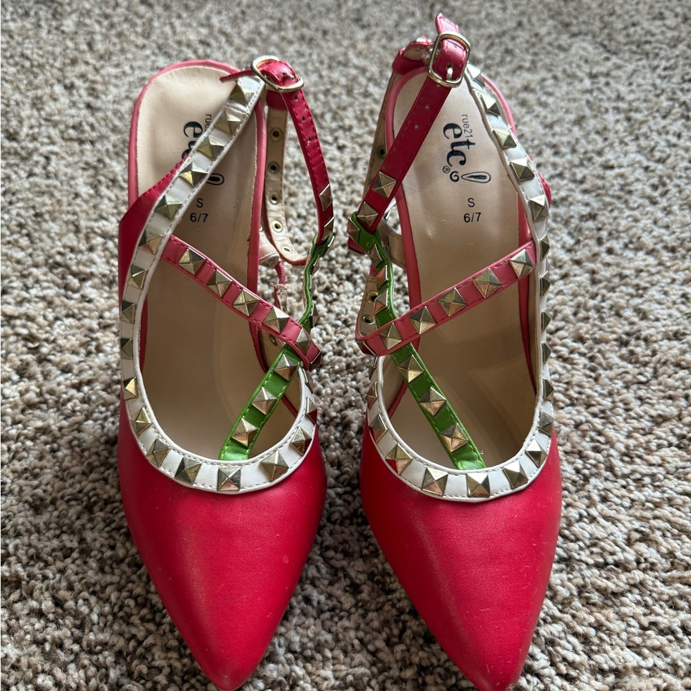 ETC! Red  and Green Studded Women's Shoes